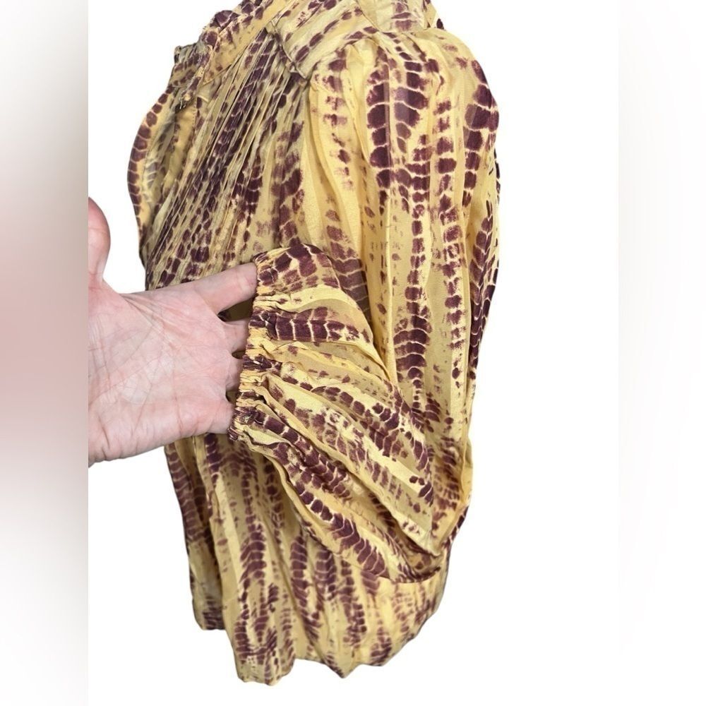 ANTHROPOLOGIE extra small Maritzia Tie-Dye Blouse yellow purple long sleeve - Picture 10 of 12